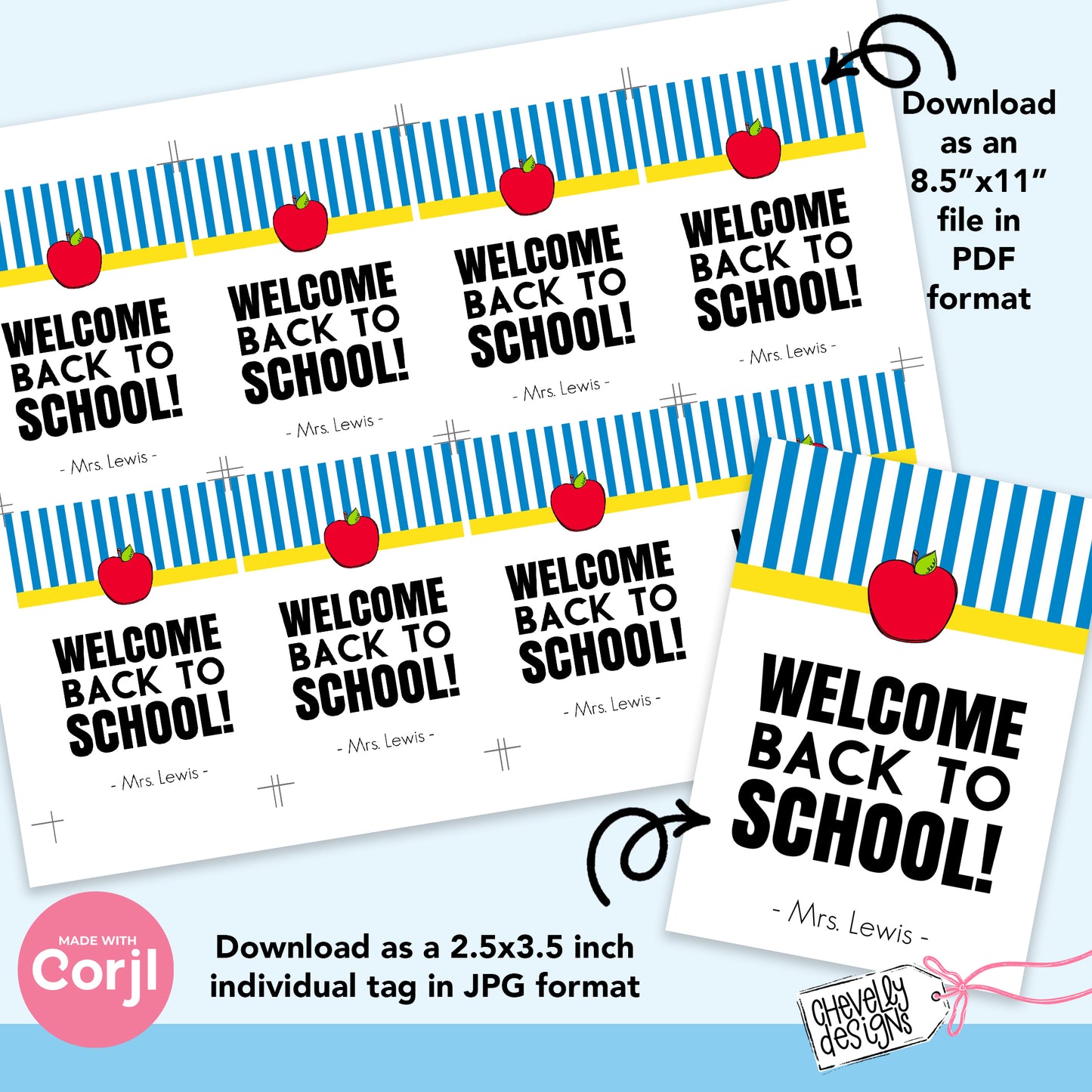 EDITABLE Back to School Gift Tag - Welcome Student or Teachers Gift - Printable Digital File