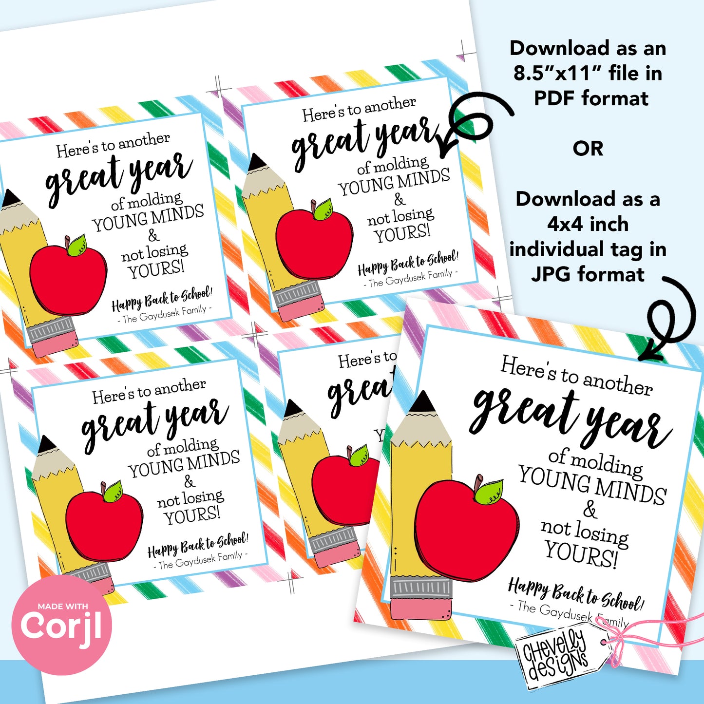 EDITABLE Back to School Gift Tag - Molding Minds and Not Losing Yours - Funny Teacher Gift - Printable Digital File