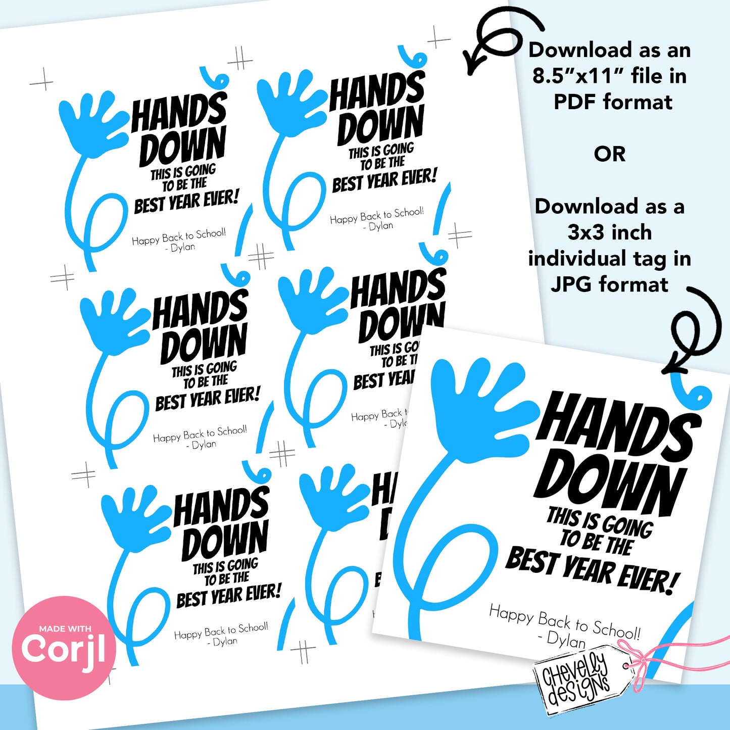 EDITABLE - Hands Down Going to be Best Year Ever - Back to School Gift Tag - Printable Digital File