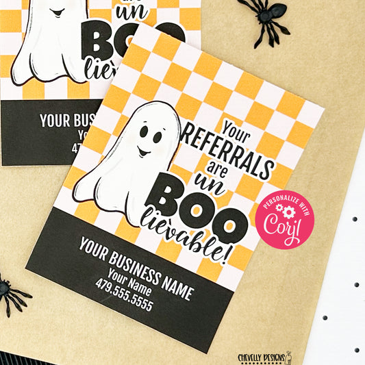 EDITABLE - Your Referrals are un-BOO-lievable - Business Marketing Gift Tags - Printable Digital File