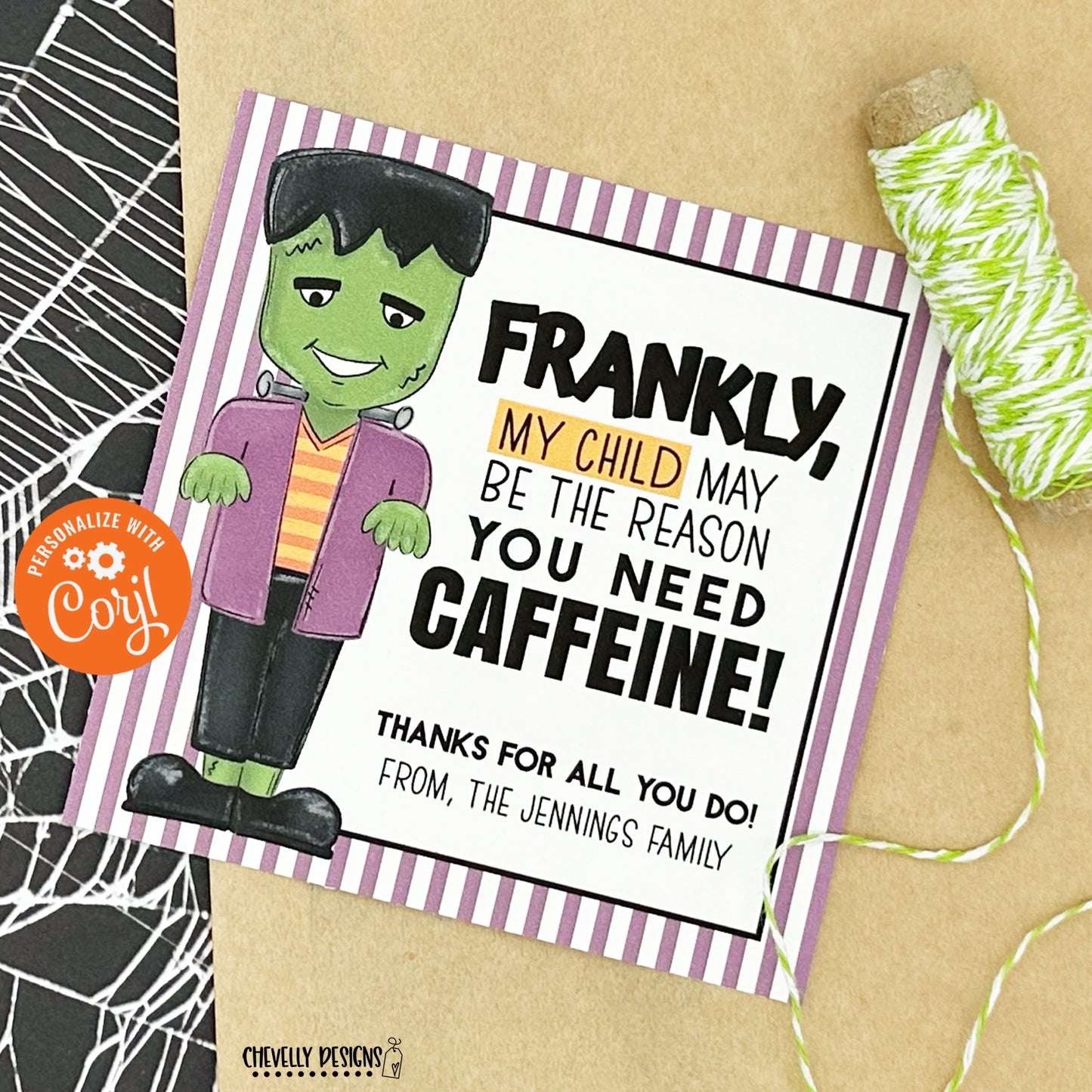 Editable - Funny Halloween Teacher Gift Tag - Frankenstein - Printable Digital File