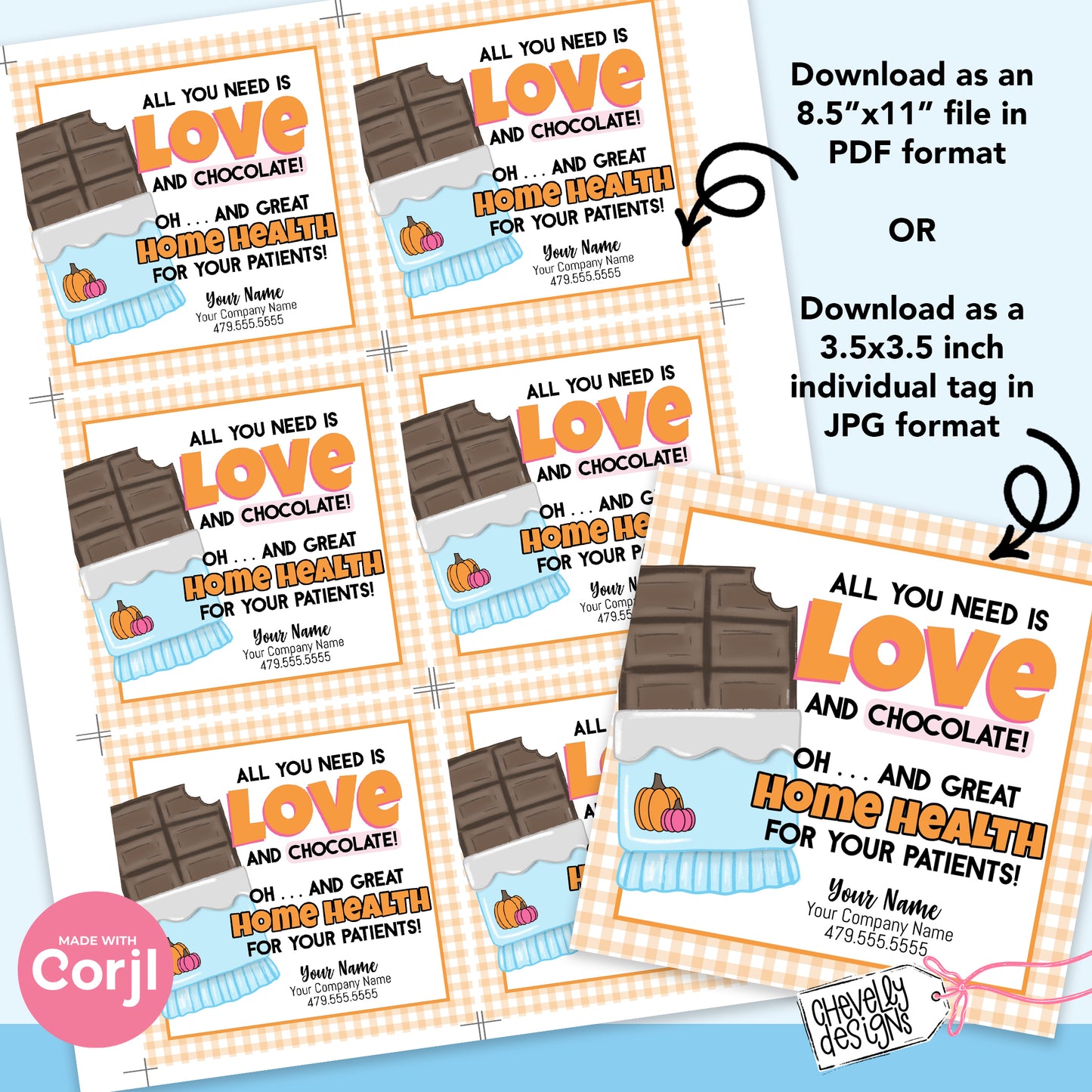 EDITABLE - All You Need is Love and Chocolate - Halloween Business Marketing Gift Tag - Printable Digital File