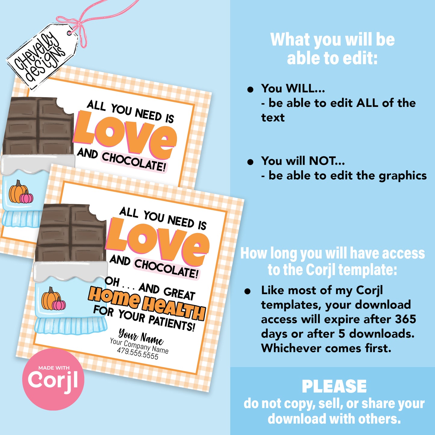 EDITABLE - All You Need is Love and Chocolate - Halloween Business Marketing Gift Tag - Printable Digital File