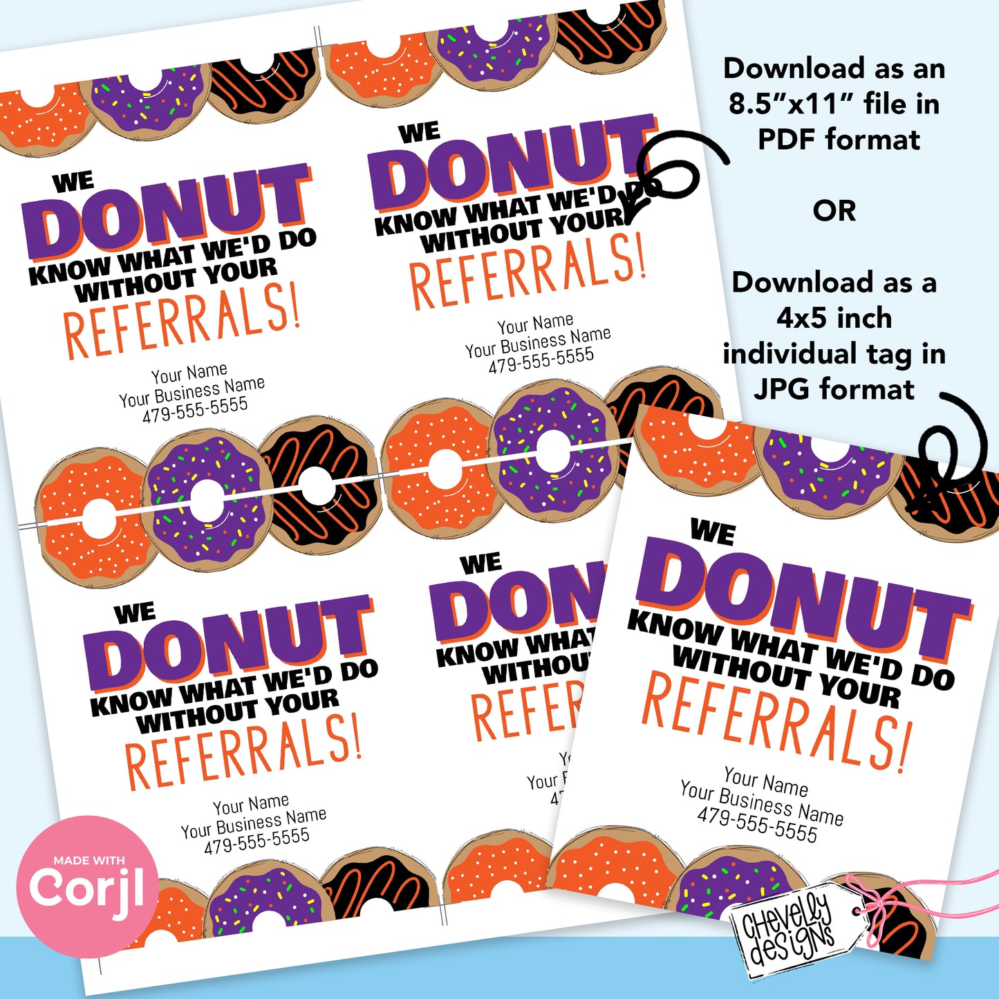 EDITABLE - Donut Know What Without Your Referrals  - Halloween Business Marketing Gift Tag - Printable Digital File