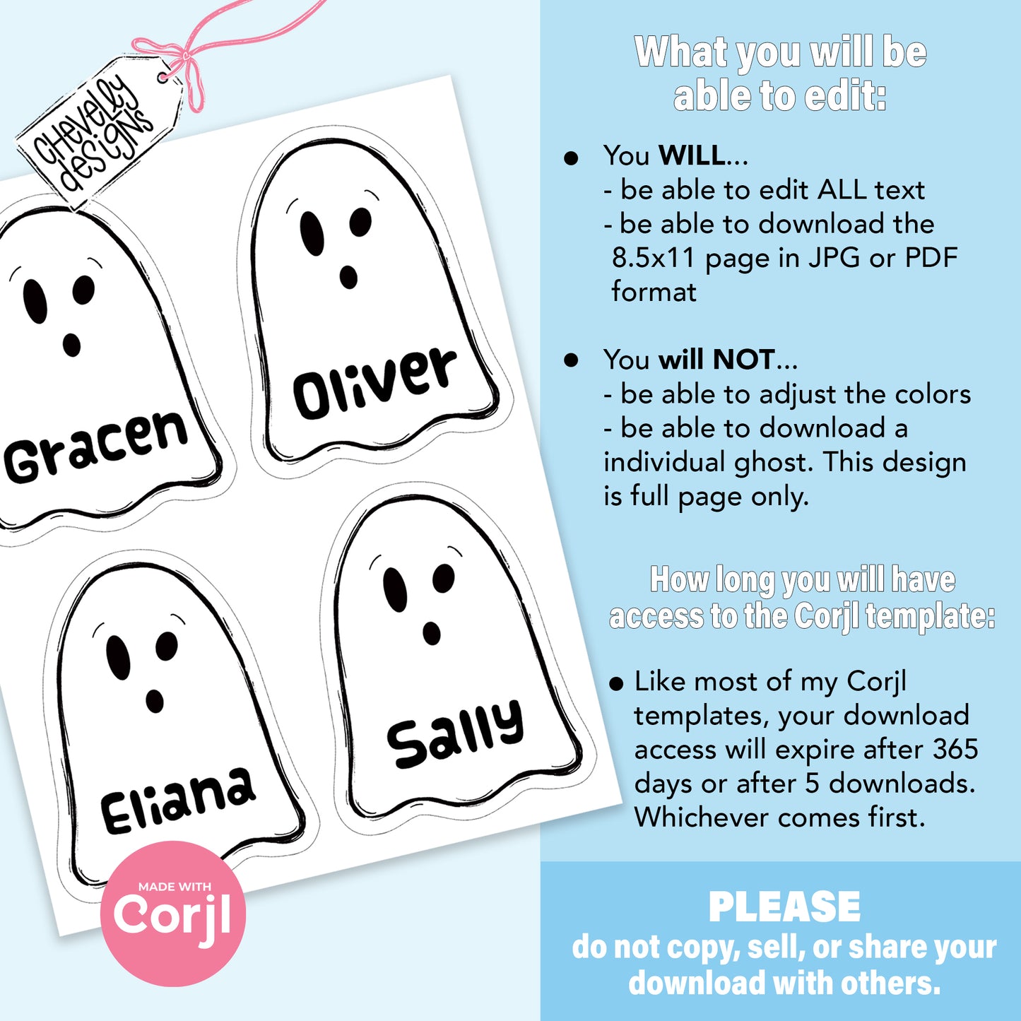 EDITABLE - Ghost Gift Tag - Halloween Treats for Kids - Printable Digital File