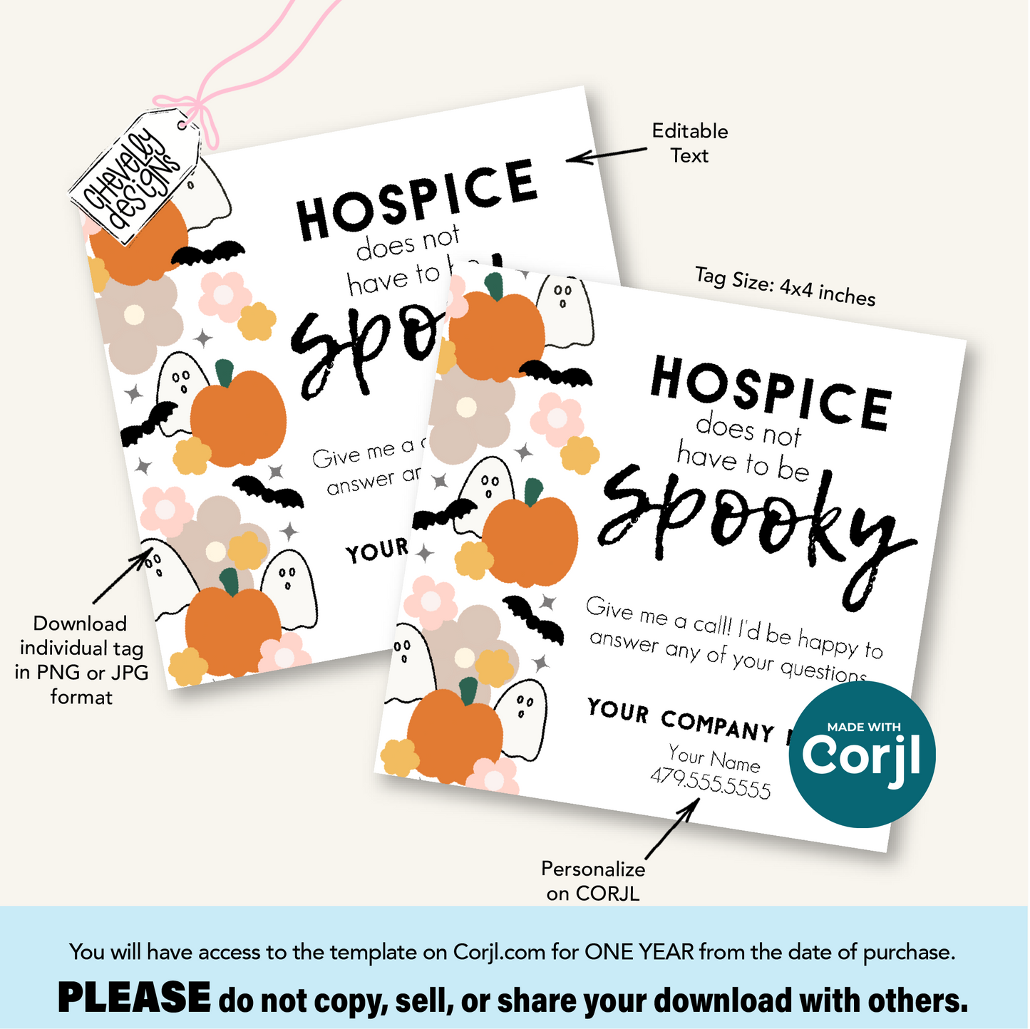 EDITABLE Halloween Referral Gift Tag - Hospice not Spooky - Printable Digital File HT-HAL022b