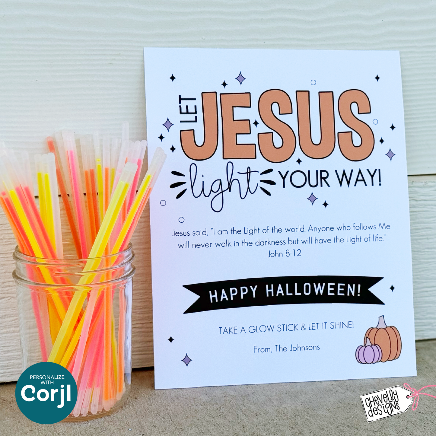EDITABLE Halloween “Take a Glow Stick” Porch Sign, Christian Glow Stick Display Sign, Let Jesus Light Your Way Printable, HT-HAL023a