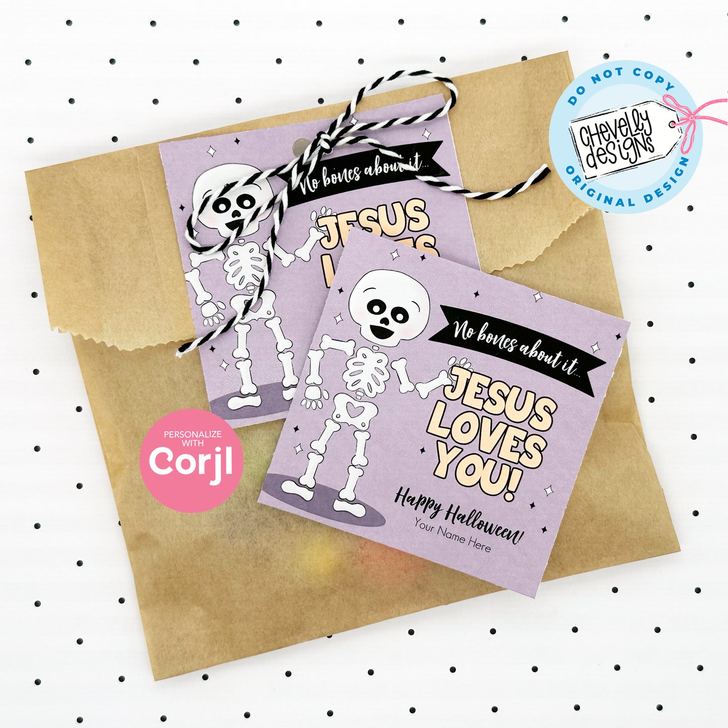 EDITABLE Halloween Treat Tags - No Bones About It Jesus Loves You - Printable Digital File