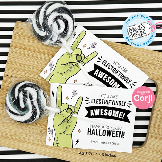 EDITABLE - Halloween Sucker Gift Tags - You are Electrifyingly Awesome - Treats for Kids - Printable Digital File