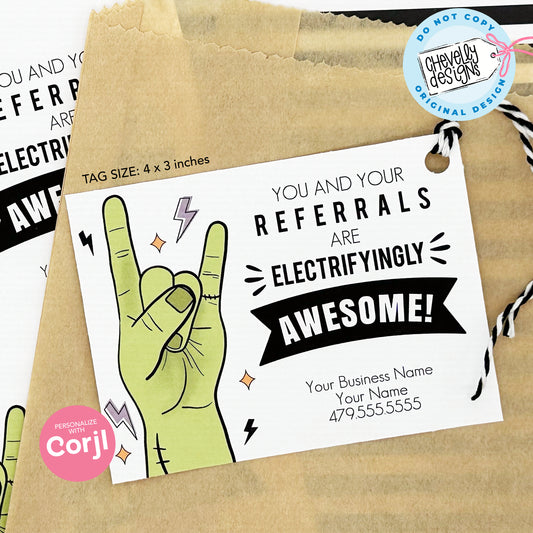 EDITABLE Halloween Marketing Labels - Your Referrals are Electrifying - Frankenstein - Printable Digital File