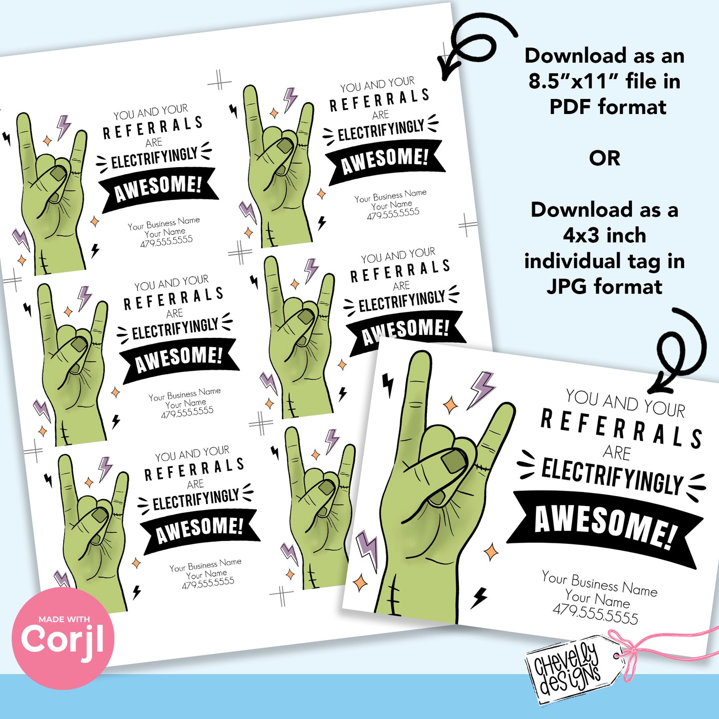 EDITABLE Halloween Marketing Labels - Your Referrals are Electrifying - Frankenstein - Printable Digital File