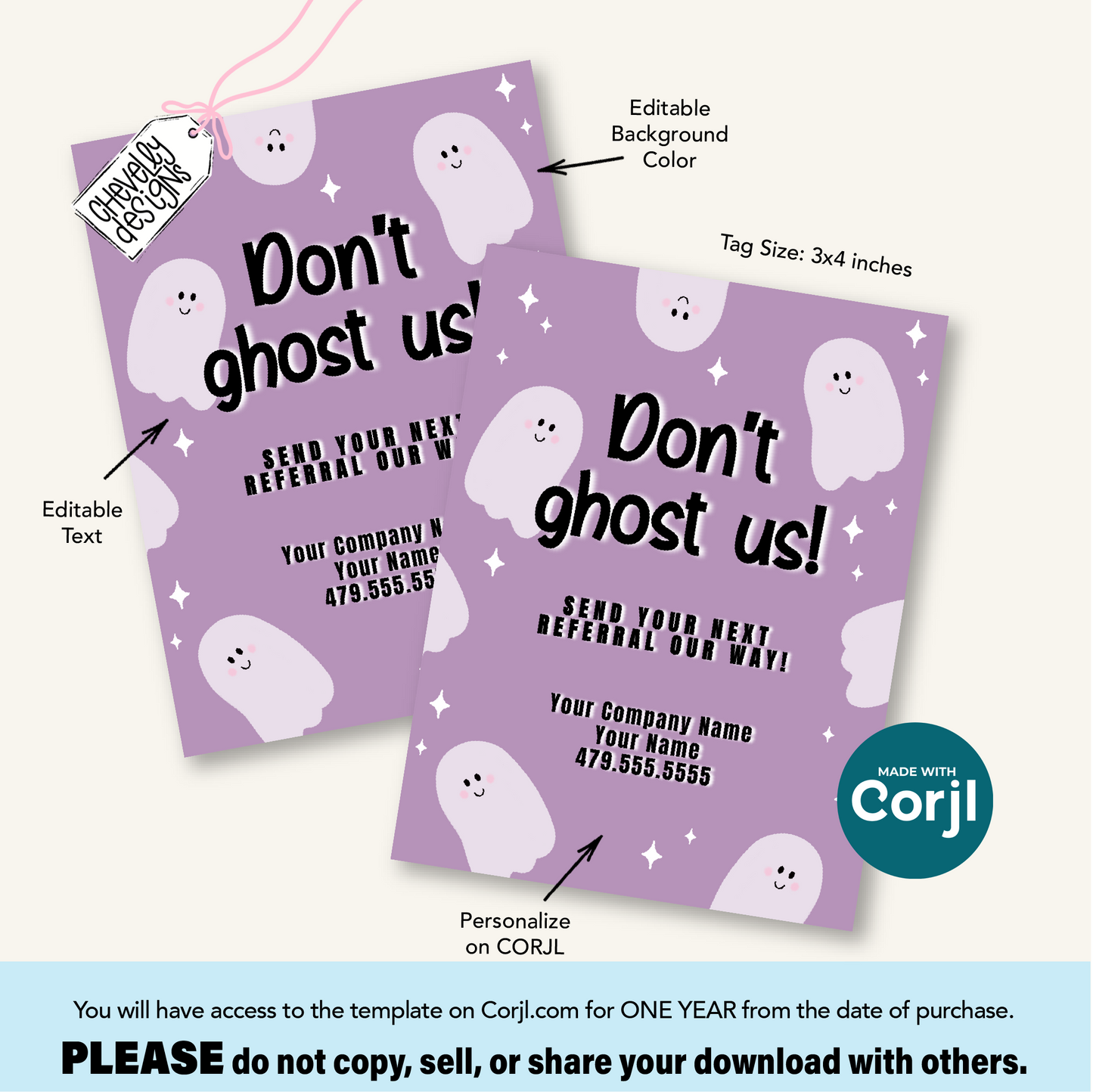 EDITABLE Halloween Referral Gift Tag - Don't Ghost Us - Printable Marketing Labels - Digital File