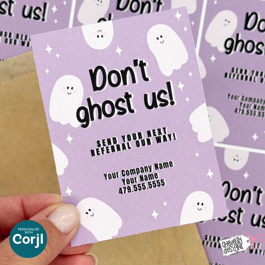EDITABLE Halloween Referral Gift Tag - Don't Ghost Us - Printable Marketing Labels - Digital File