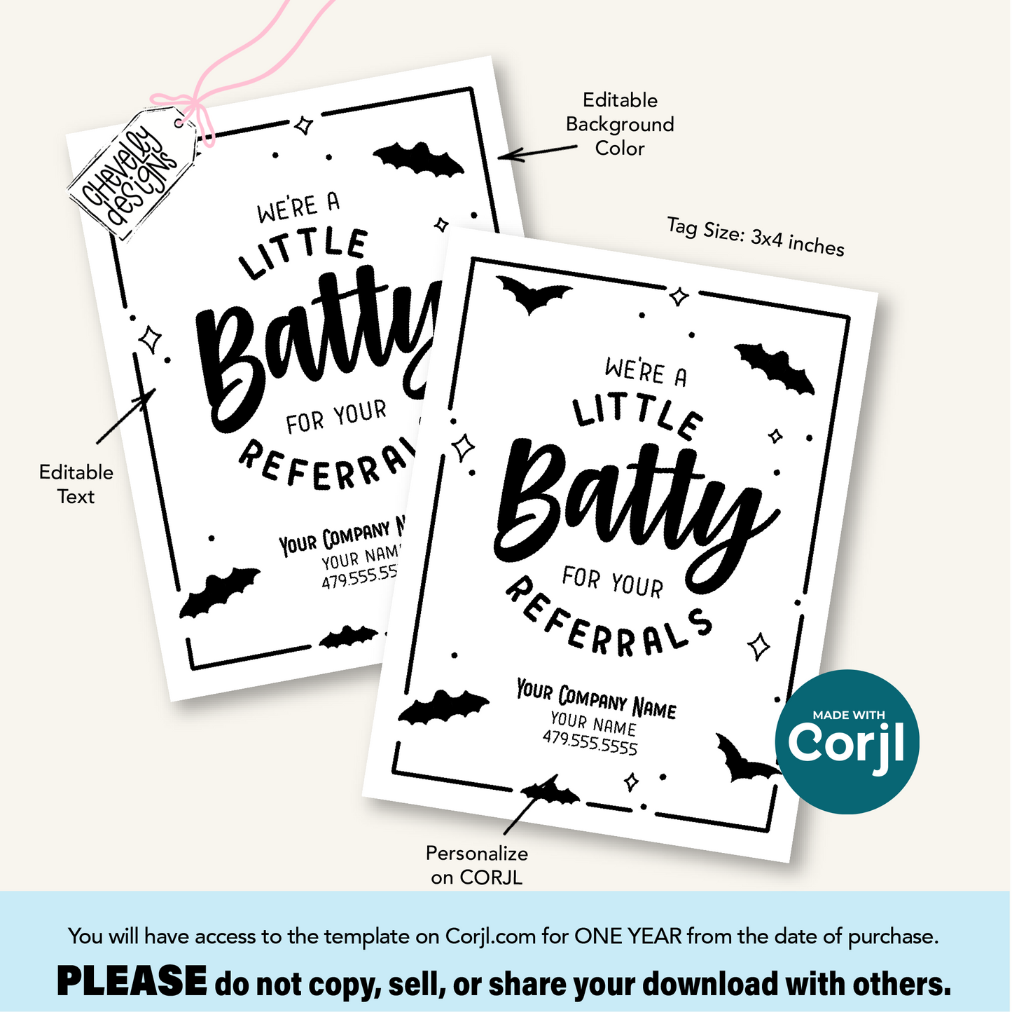 EDITABLE Halloween Referral Gift Tag | We’re a Little Batty for Your Referrals | Printable Marketing Labels - Digital File