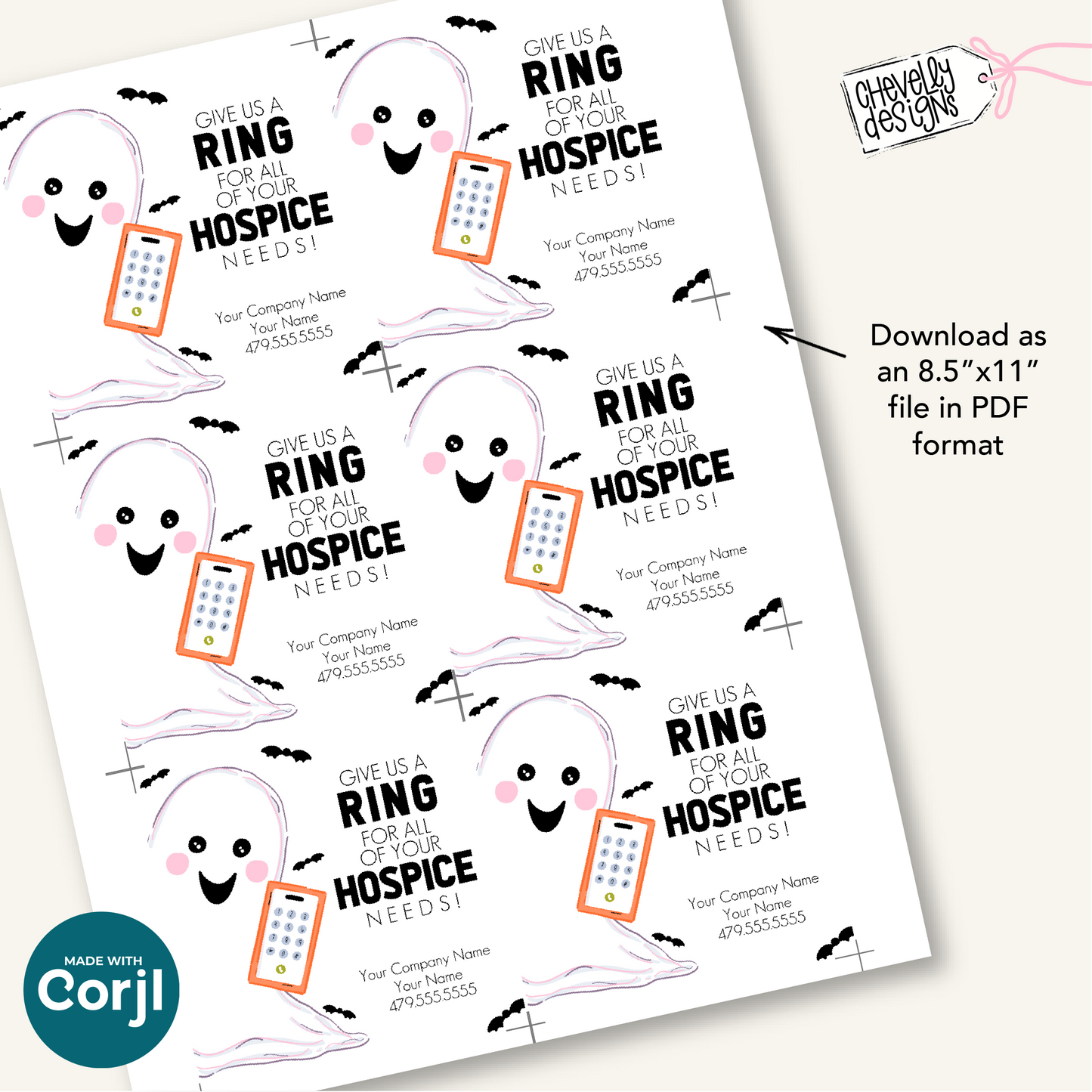 Editable Halloween Referral Gift Tag: Give Us a Ring Hospice Marketing Labels (Digital File HT-HAL031a)