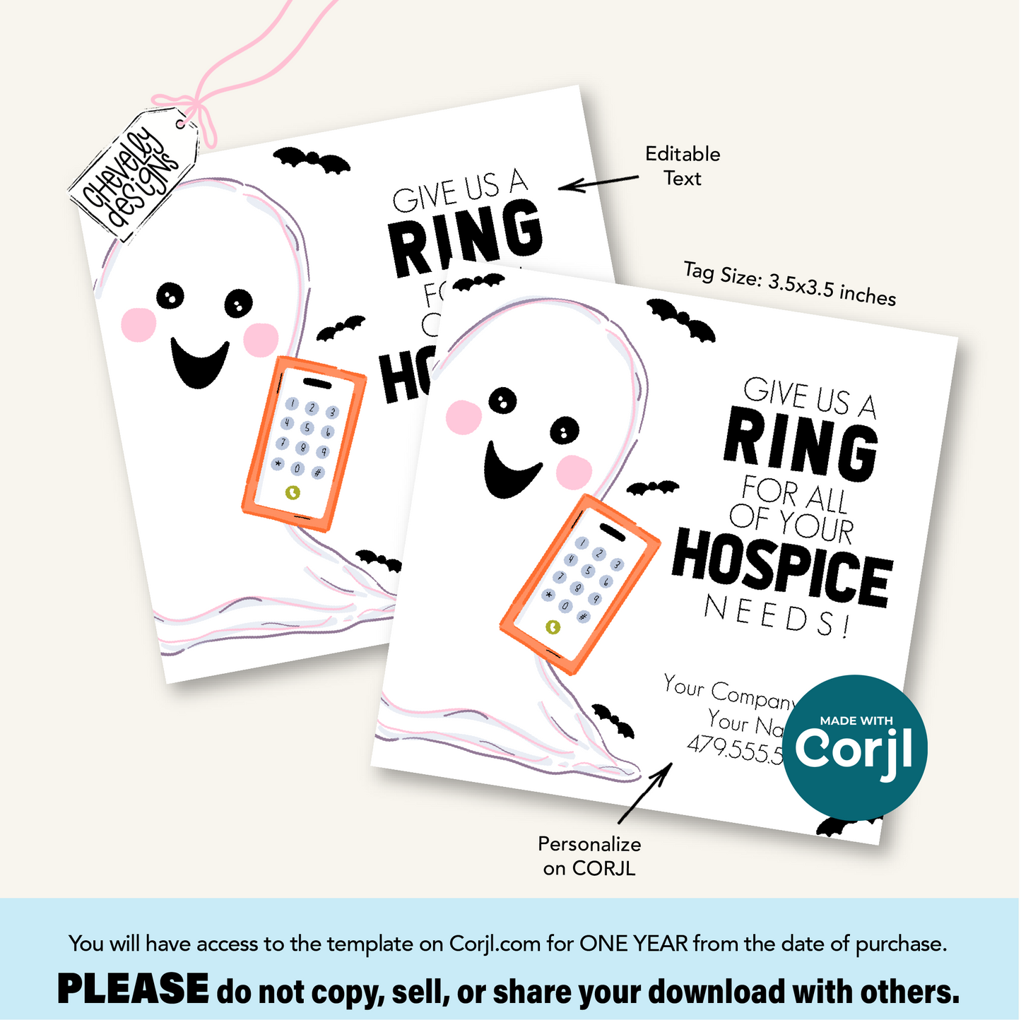 Editable Halloween Referral Gift Tag: Give Us a Ring Hospice Marketing Labels (Digital File HT-HAL031a)