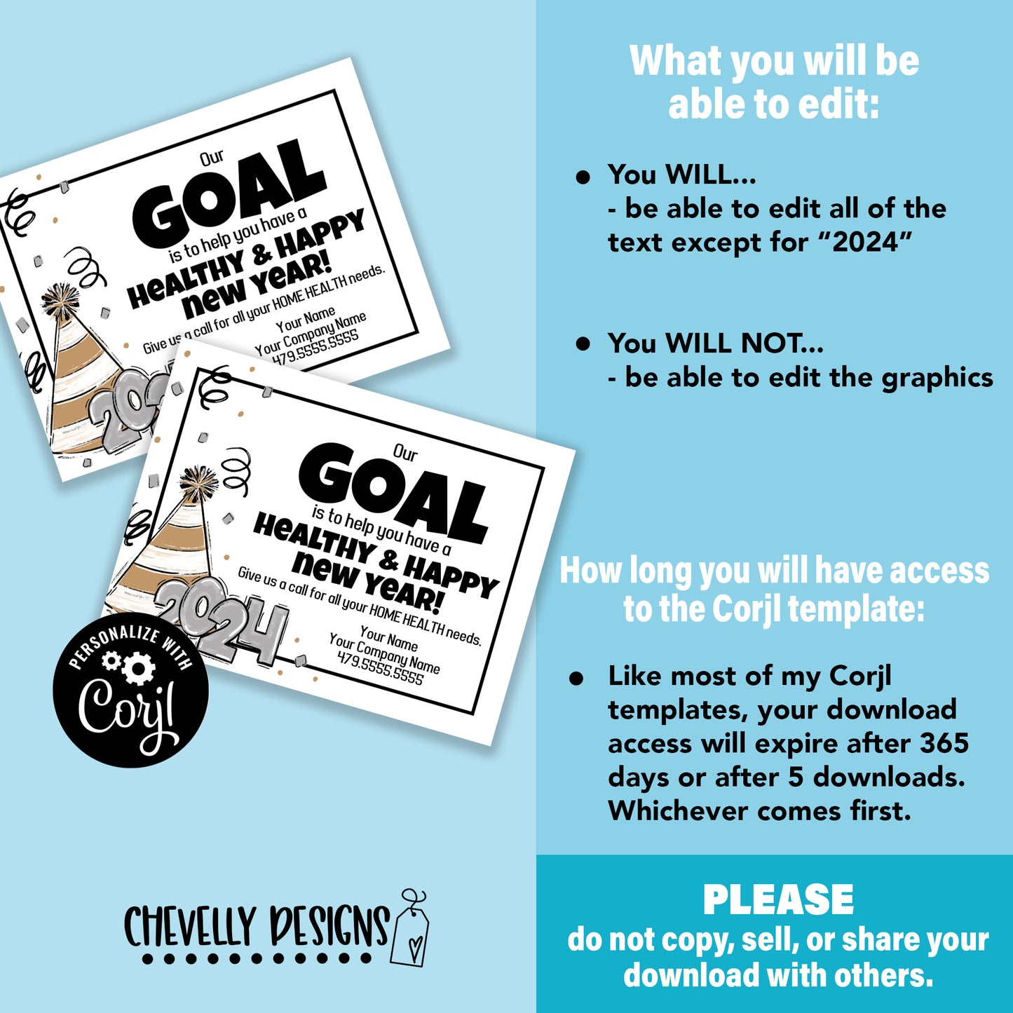 Editable - 2024 Our Goal Healthy Happy New Year - Referral Marketing Gift Tags - Printable Digital File
