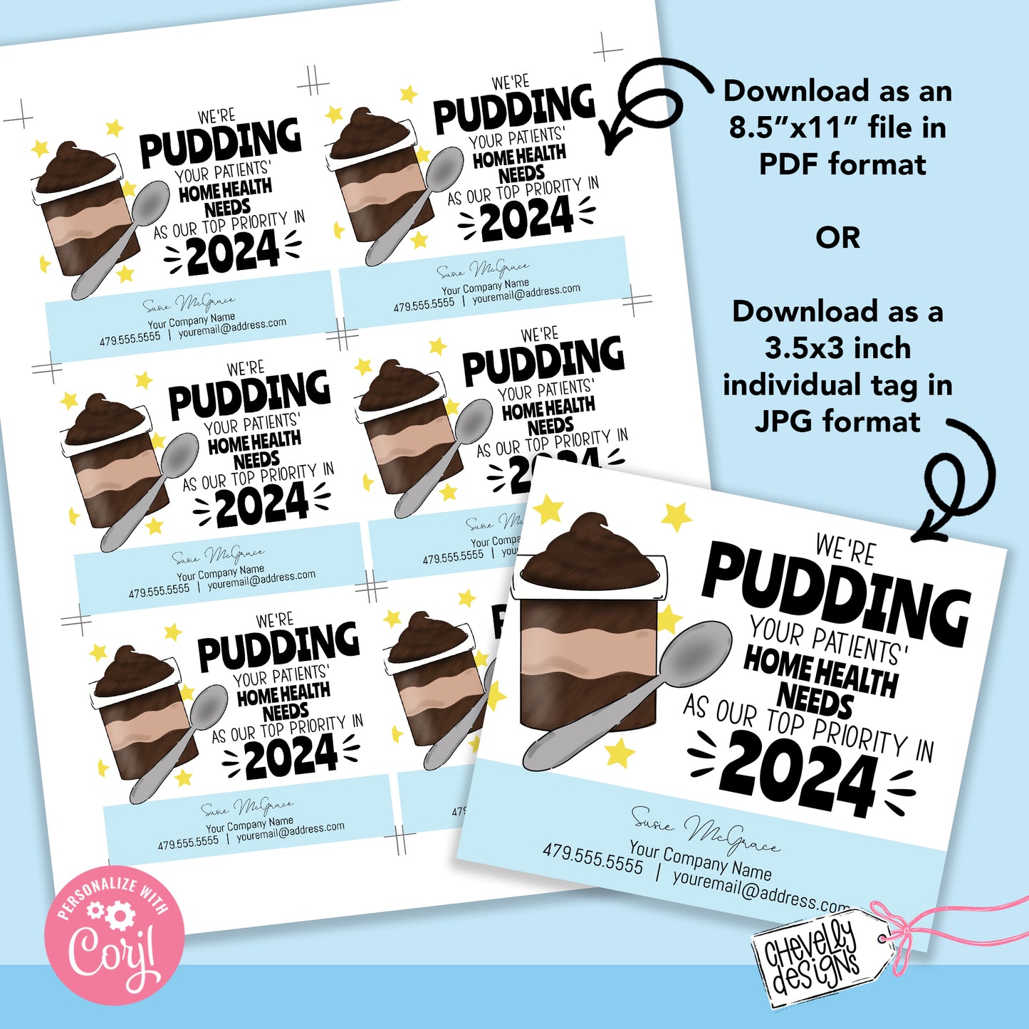 Editable - We're PUDDING your needs as top priority - New Year Referral Marketing Gift Tags - Printable Digital File
