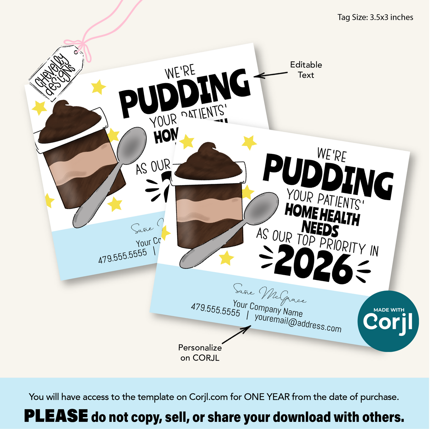 Editable - We're PUDDING your needs as top priority - New Year Referral Marketing Gift Tags - Printable Digital File