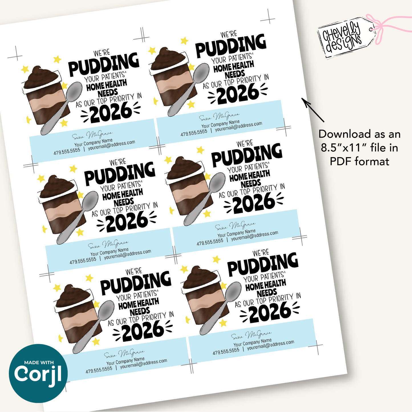 Editable - We're PUDDING your needs as top priority - New Year Referral Marketing Gift Tags - Printable Digital File