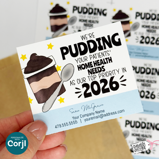 Editable - We're PUDDING your needs as top priority - New Year Referral Marketing Gift Tags - Printable Digital File