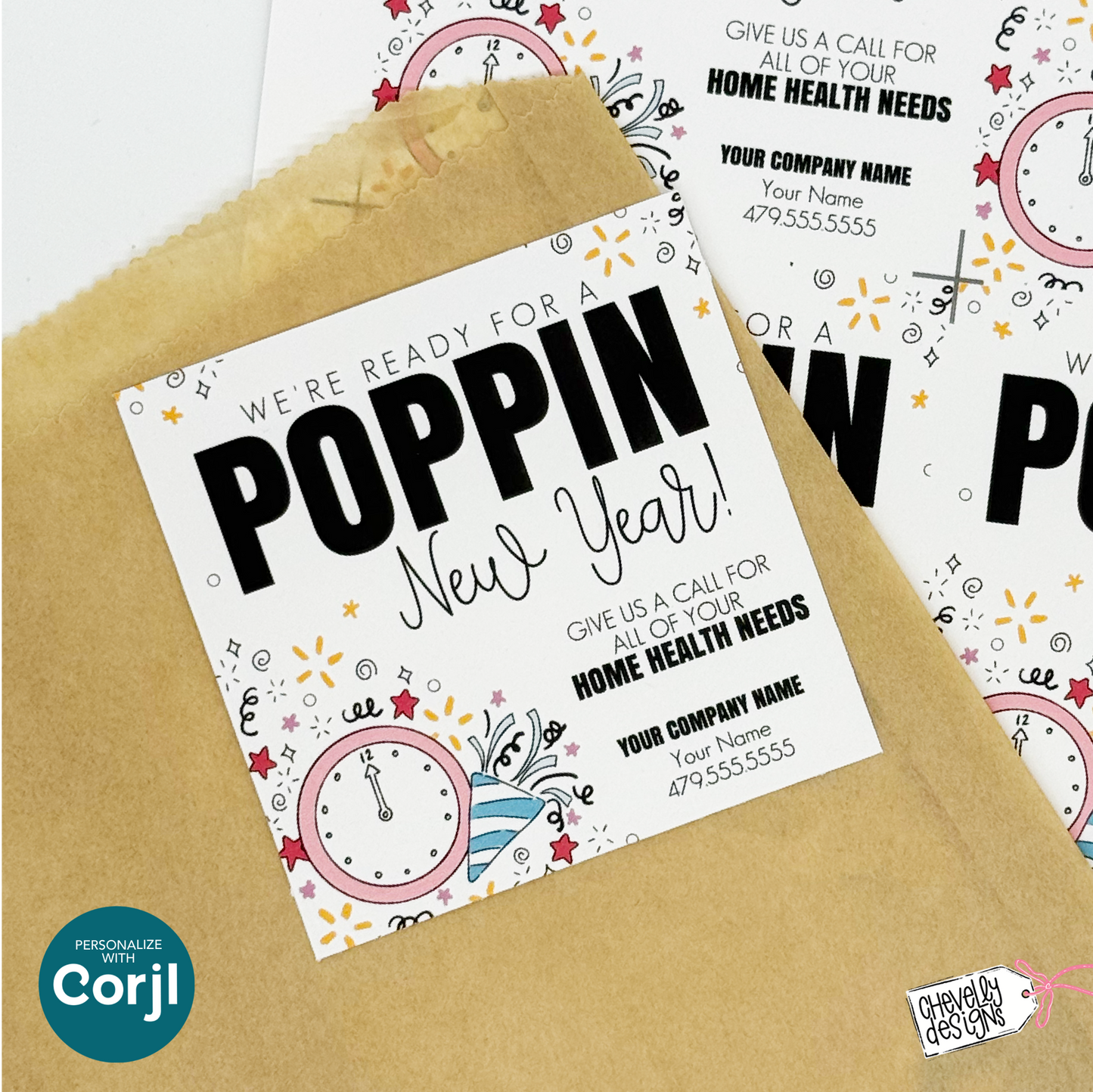 Editable Referral Gift Tag: Poppin New Year, Home Health Marketing Label, Printable HT-NY010