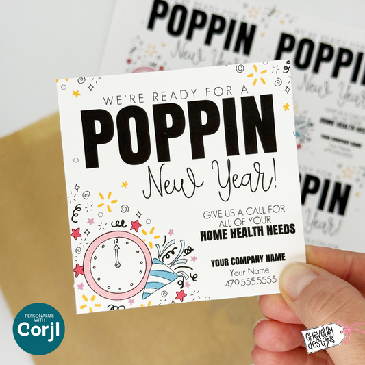 Editable Referral Gift Tag: Poppin New Year, Home Health Marketing Label, Printable HT-NY010