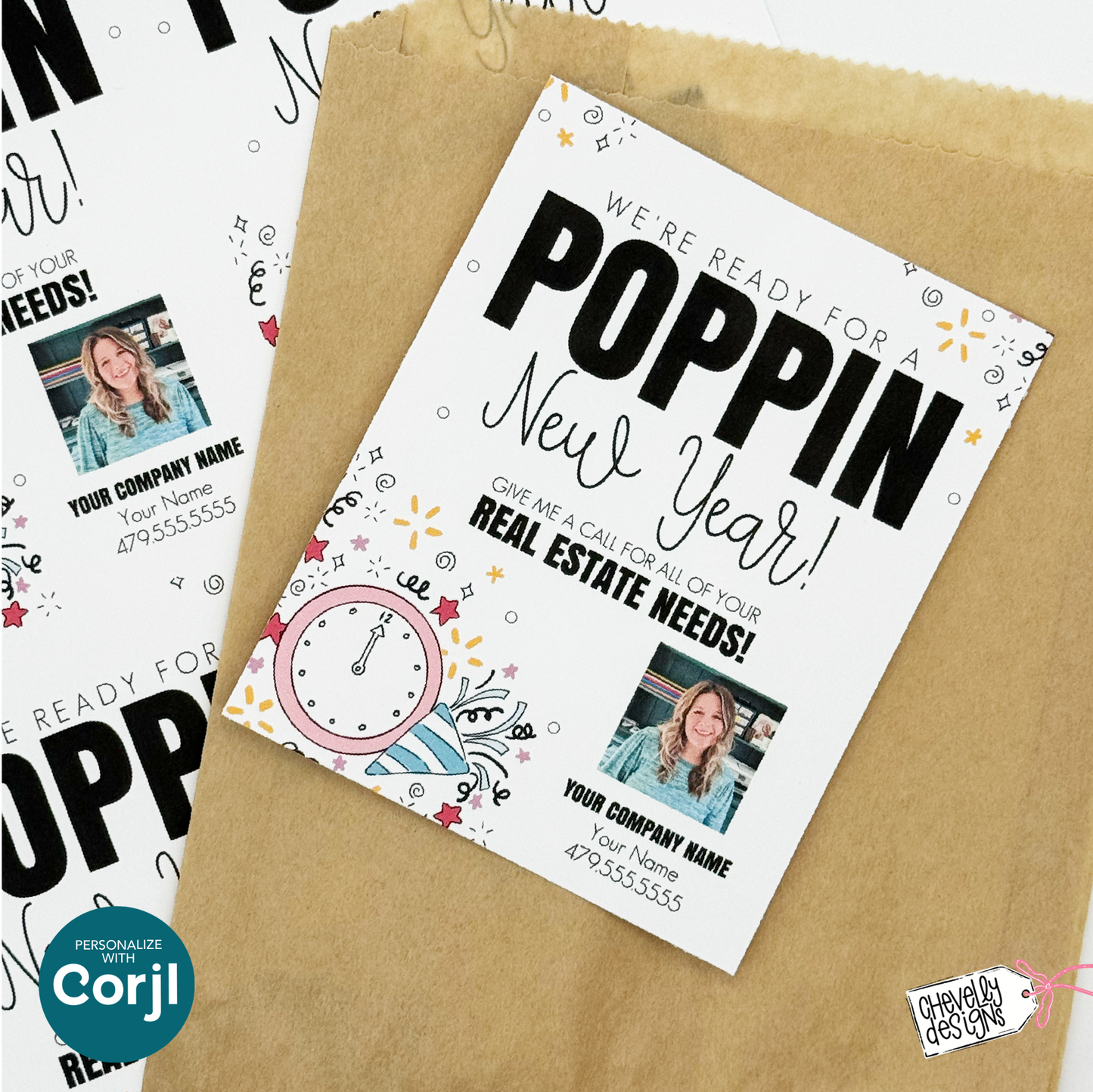 Editable Referral Gift Tag: Poppin New Year, Real Estate Marketing Label, Printable HT-NY010a