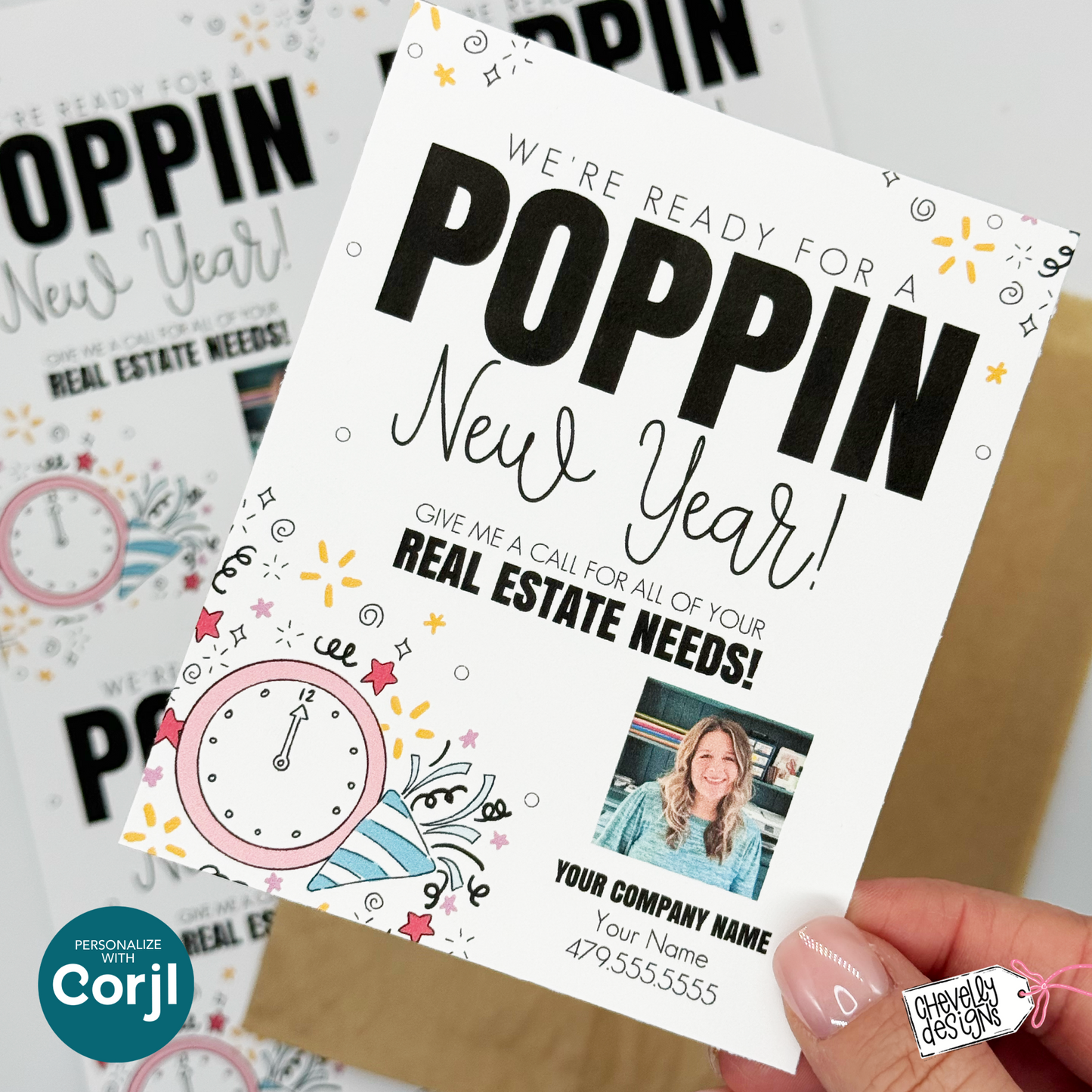 Editable Referral Gift Tag: Poppin New Year, Real Estate Marketing Label, Printable HT-NY010a