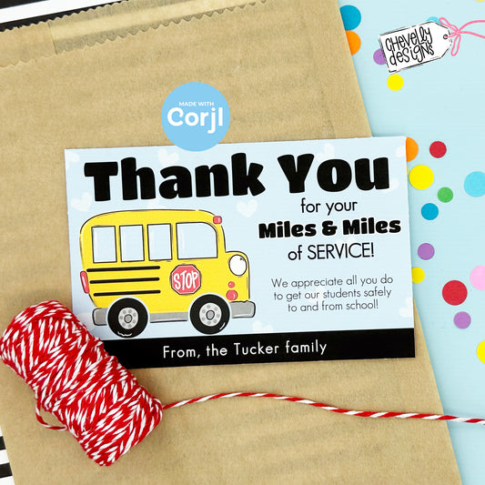 EDITABLE - Thank You For Your Service - Bus Driver Appreciation Gift Tags - Printable Digital File