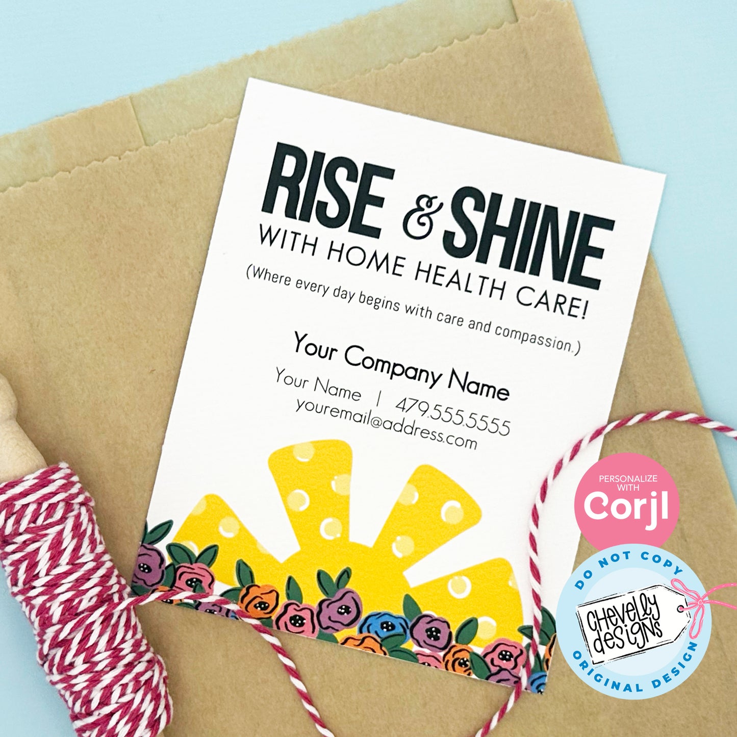 EDITABLE - Rise and Shine with Home Healthcare - summer, sun - Referral Gift Tags - Printable Digital File