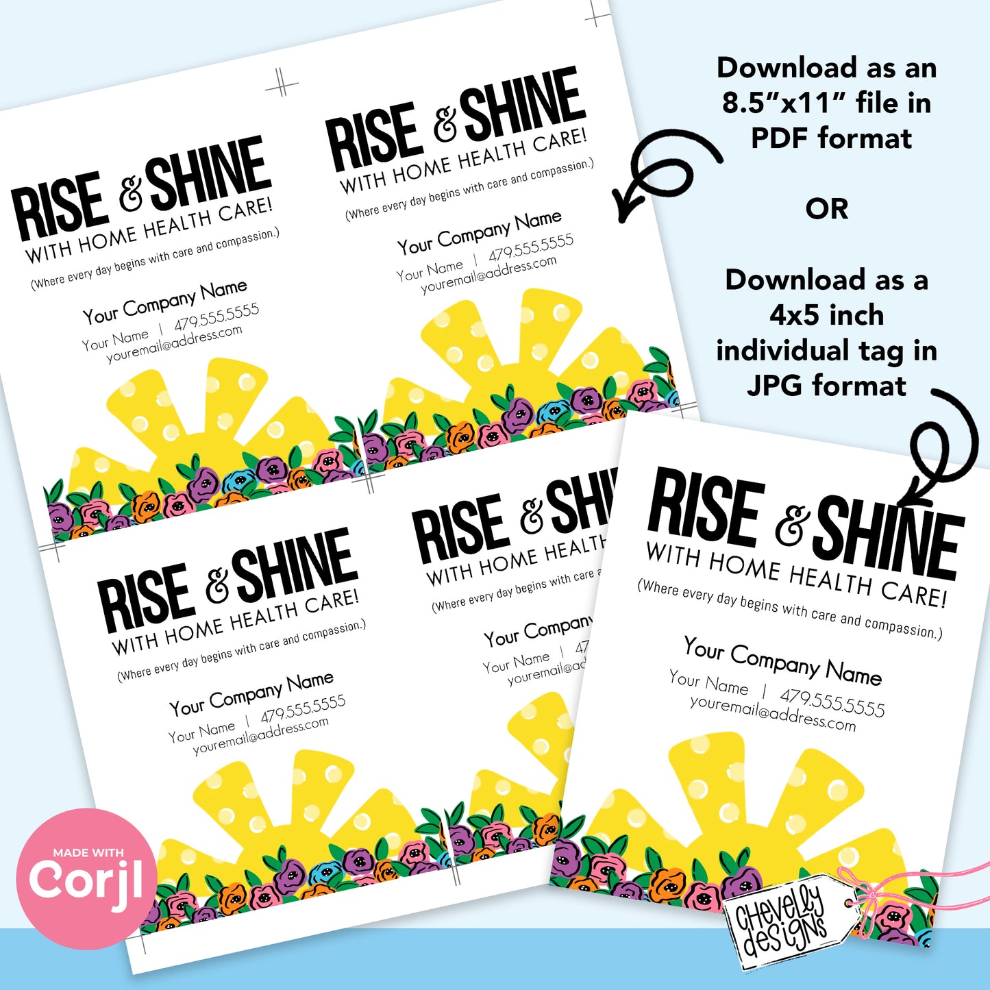 EDITABLE - Rise and Shine with Home Healthcare - summer, sun - Referral Gift Tags - Printable Digital File