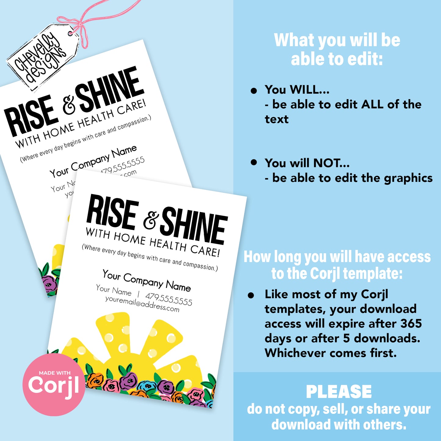 EDITABLE - Rise and Shine with Home Healthcare - summer, sun - Referral Gift Tags - Printable Digital File