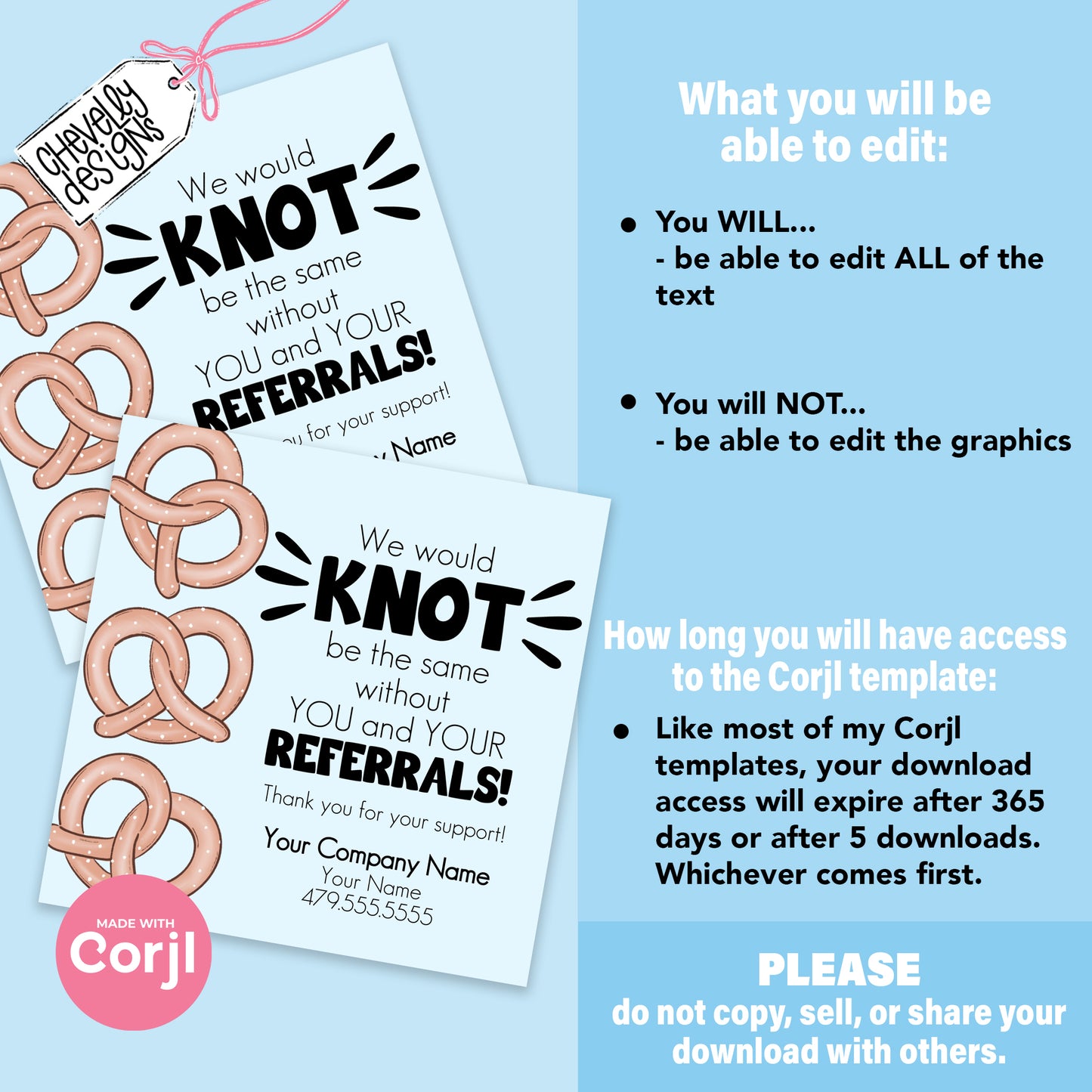 Editable Pretzel Referral Gift Tag - We Would Knot Be the Same without You - Printable Digital File