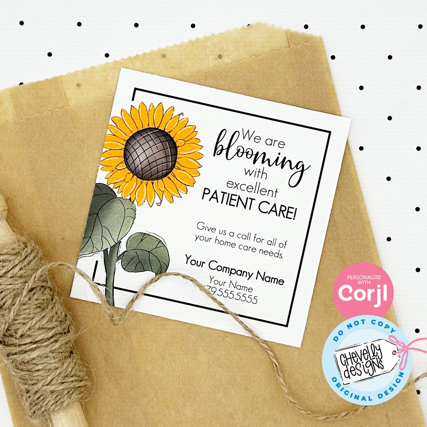 Editable Sunflower Referral Gift Tag - Rise and Shine with Home Healthcare - summer - Printable Digital File