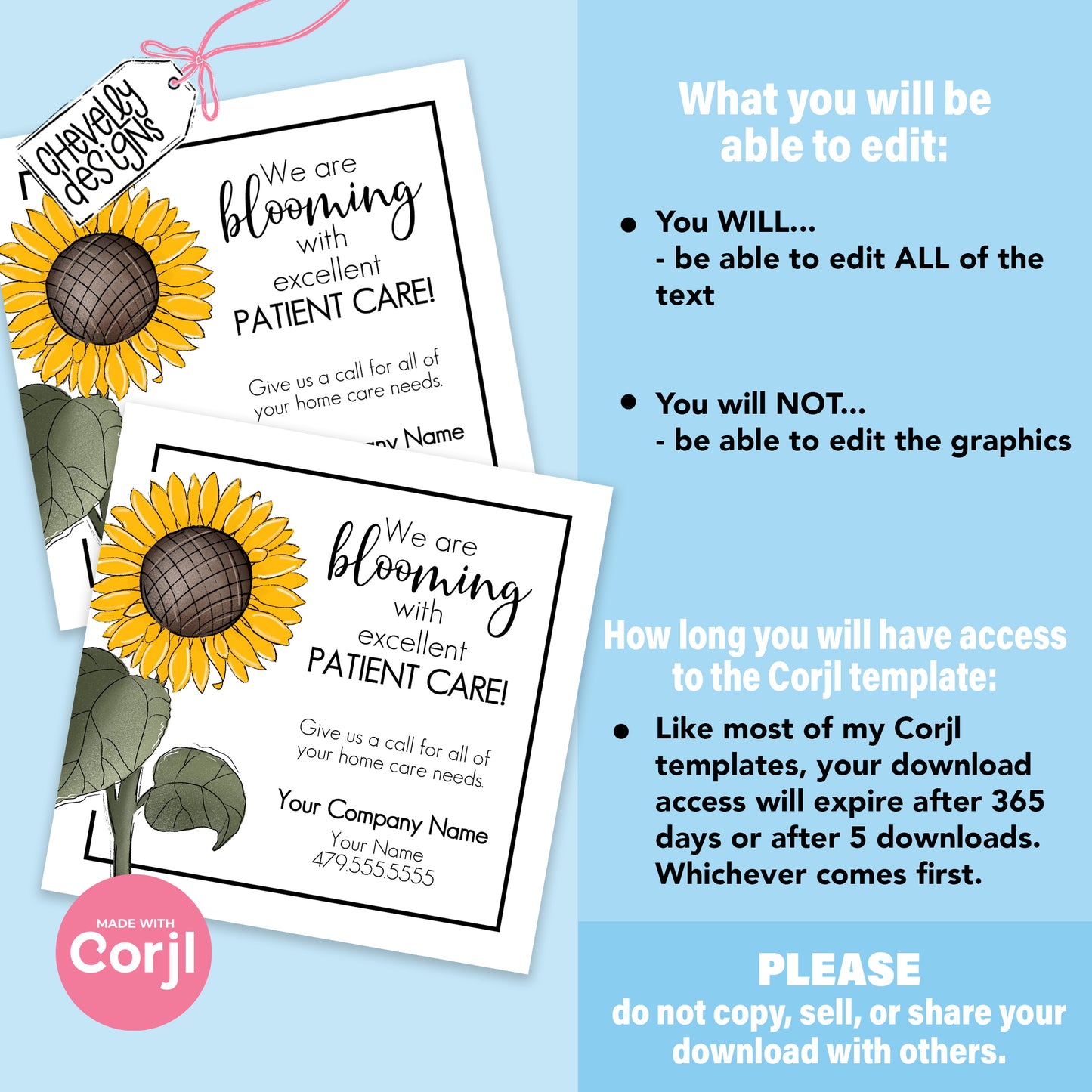 Editable Sunflower Referral Gift Tag - Rise and Shine with Home Healthcare - summer - Printable Digital File