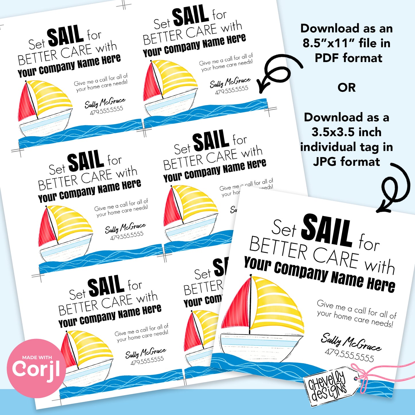 Editable Sailboat Referral Gift Tag - Set Sail with Excellent Patient Care - Printable Digital File