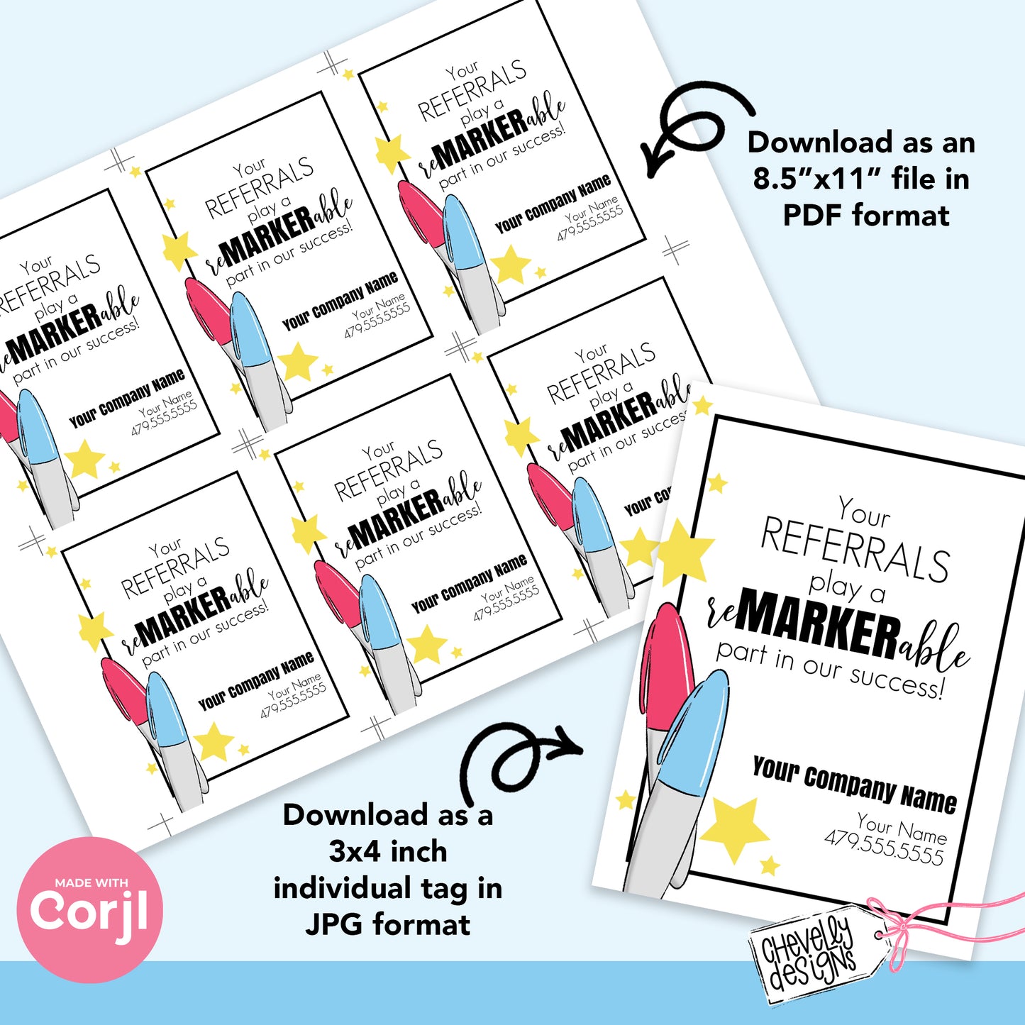 Editable Marker Referral Gift Tags - Your Referrals play a reMARKERable part - permanent marker - Printable Digital File