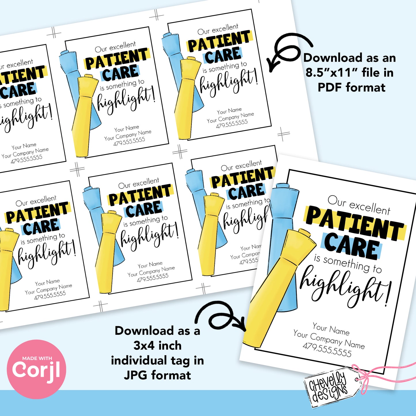 Editable Highlighter Referral Tags - Our Excellent Patient Care is to be Highlighted - Printable Digital File