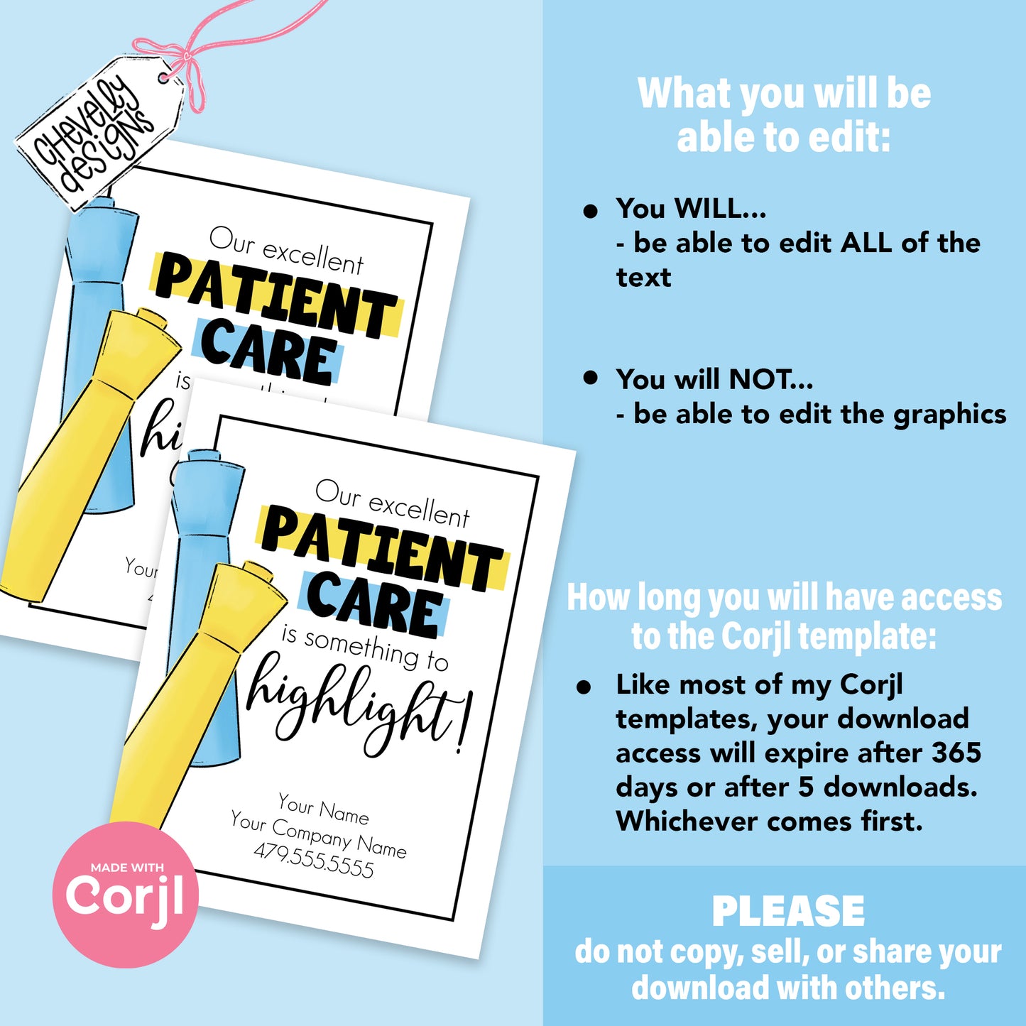 Editable Highlighter Referral Tags - Our Excellent Patient Care is to be Highlighted - Printable Digital File