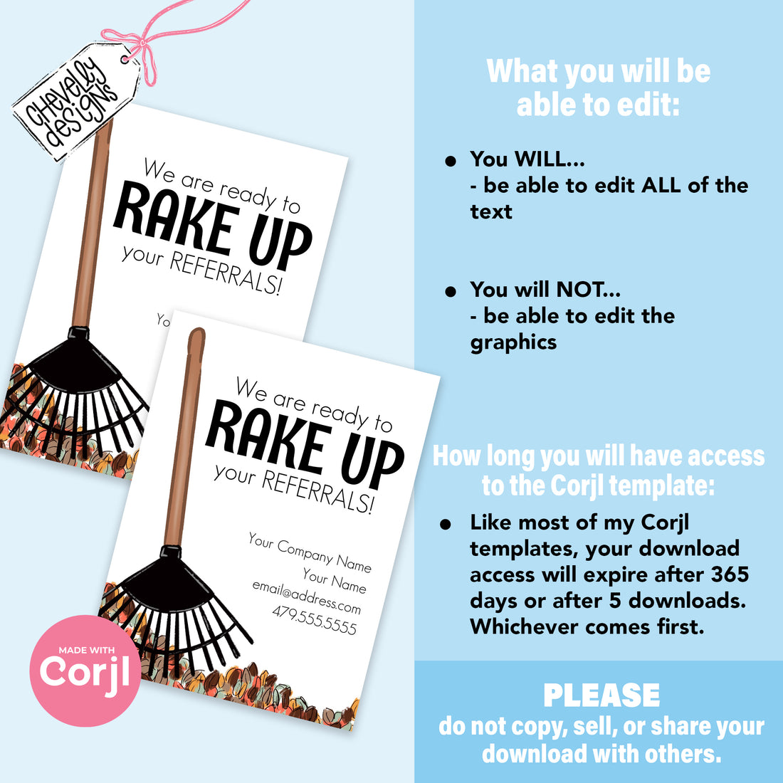 Gift Model Rakes EDITABLE - Rake in the Referrals - Fall Business Marketing Gift Tag ...