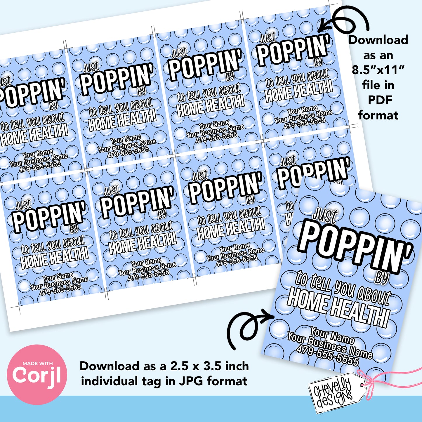 Editable - Poppin' By Home Health Gift Tags - Business Referrals - Printable Digital File