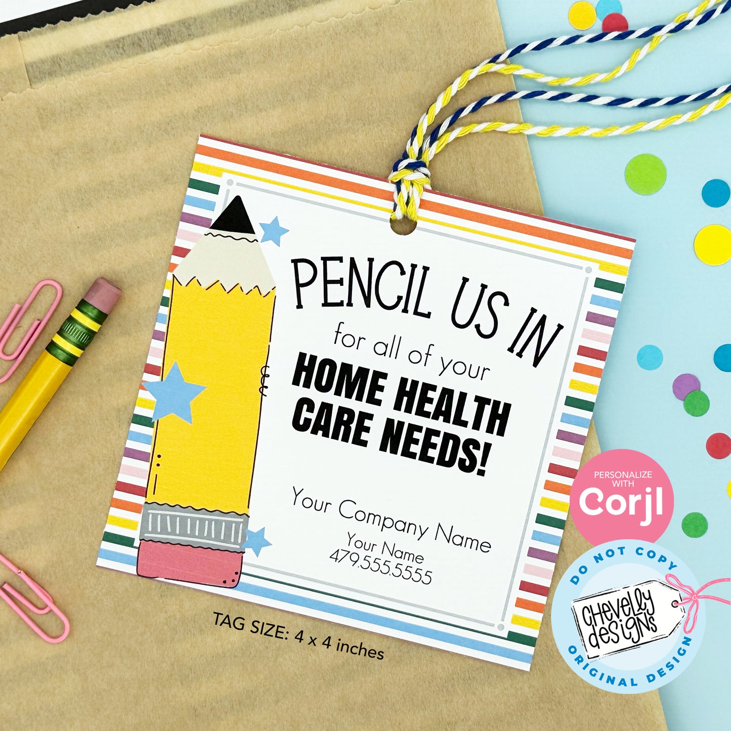 Editable Referral Label - Pencil Us In for all Your Home Health Needs - Marketing Gift Tags - Printable Digital File