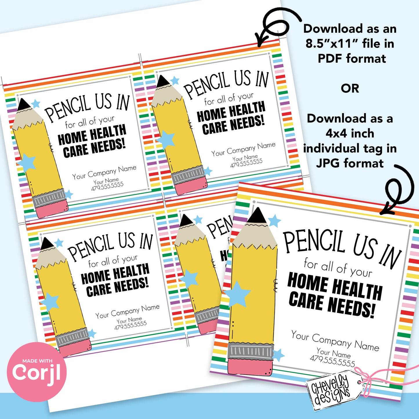 Editable Referral Label - Pencil Us In for all Your Home Health Needs - Marketing Gift Tags - Printable Digital File