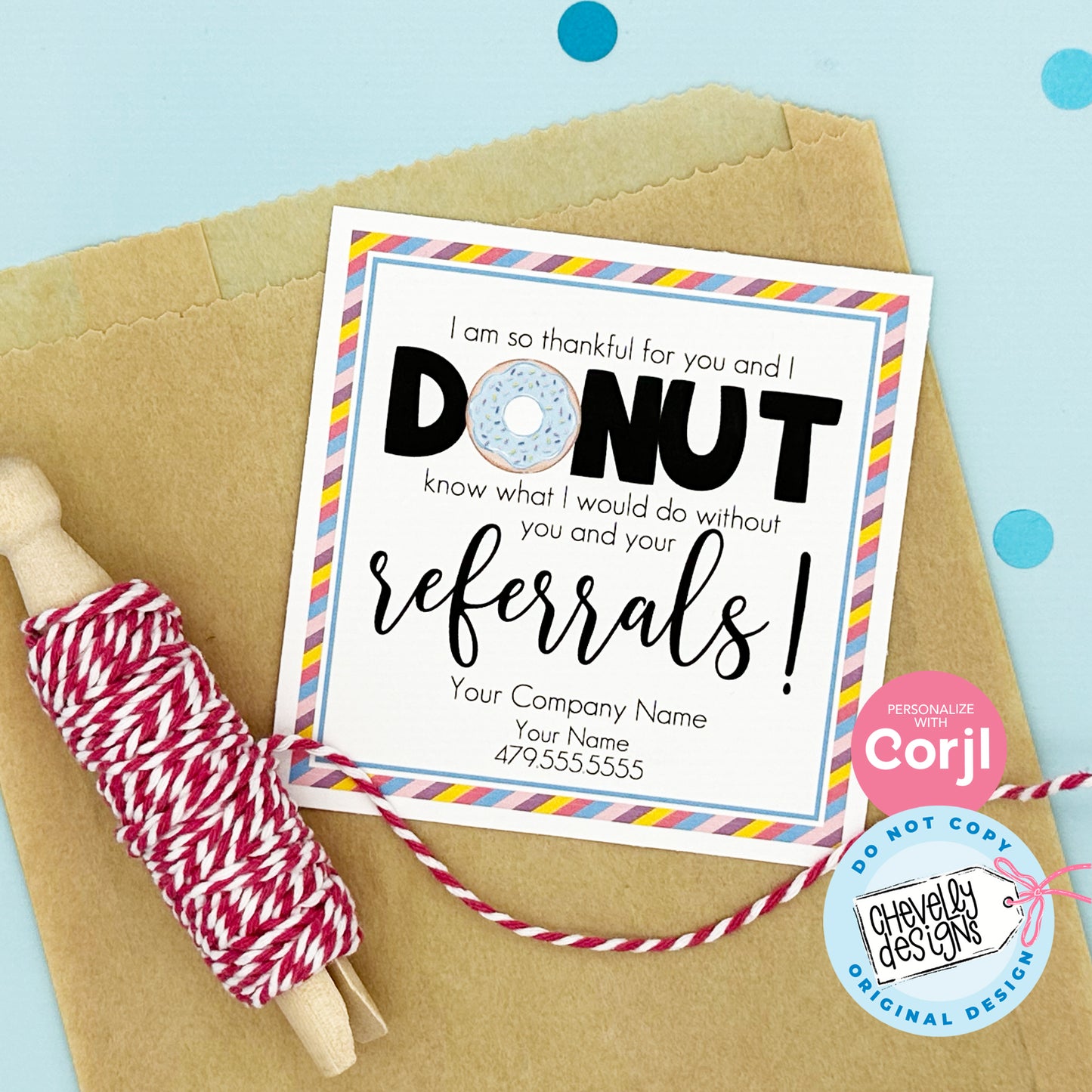 Editable Donut Referral Gift Tag - Thankful For Your Referrals, Printable Digital File