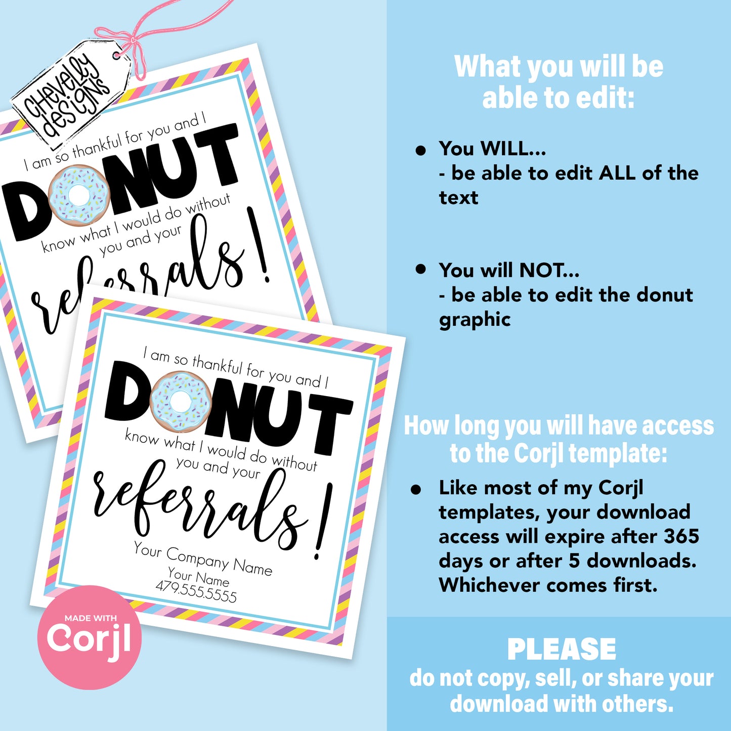 Editable Donut Referral Gift Tag - Thankful For Your Referrals, Printable Digital File