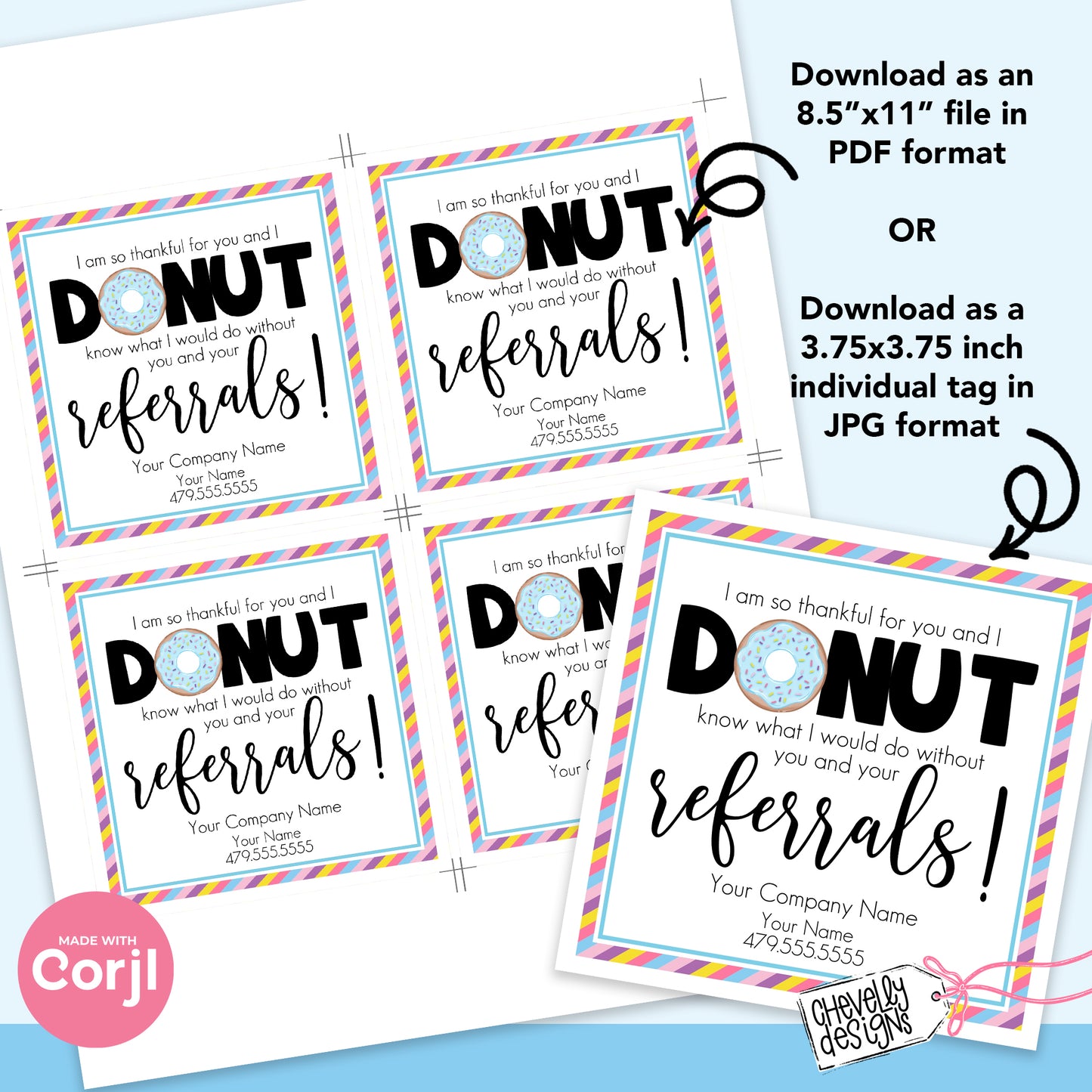 Editable Donut Referral Gift Tag - Thankful For Your Referrals, Printable Digital File