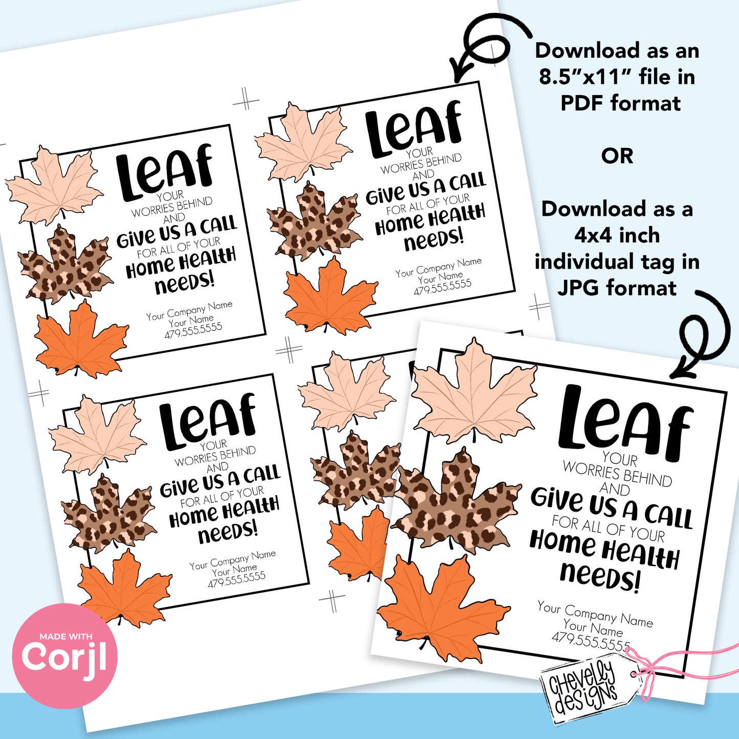 EDITABLE - Leaf Your Worries Behind - Fall Home Health Referral Gift Tag - Printable Digital File