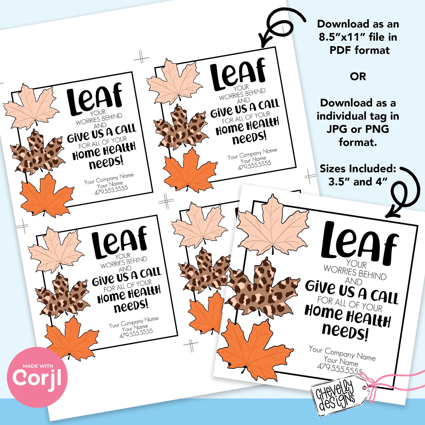 EDITABLE - Leaf Your Worries Behind - Fall Home Health Referral Gift Tag - Printable Digital File