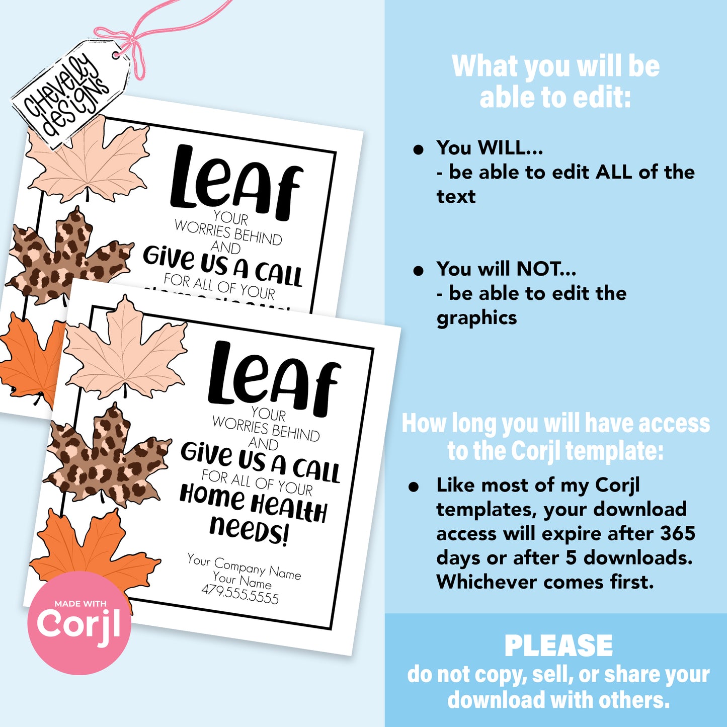 EDITABLE - Leaf Your Worries Behind - Fall Home Health Referral Gift Tag - Printable Digital File